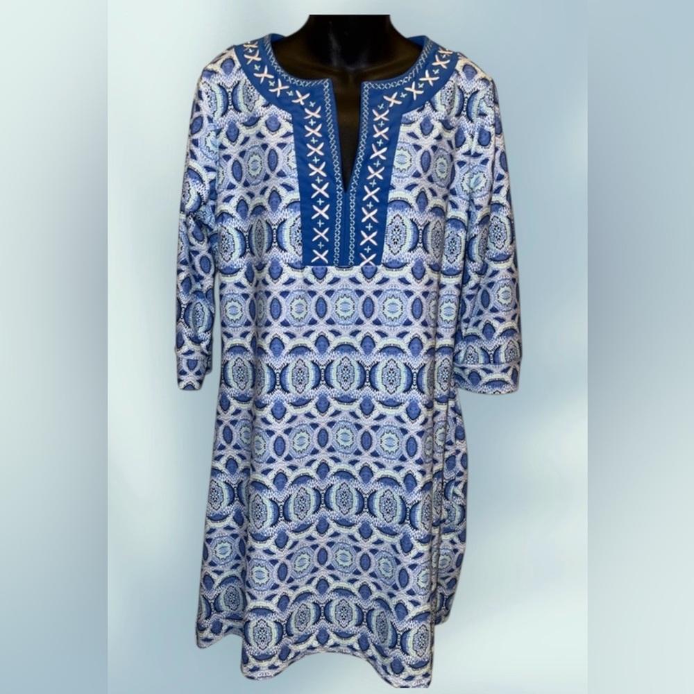CABANA LIFE Embroidered Tunic Blue Dress size L